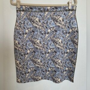 Women In Control Stretchy REVERSIBLE blue Paisley Pencil Skirt - Women Large